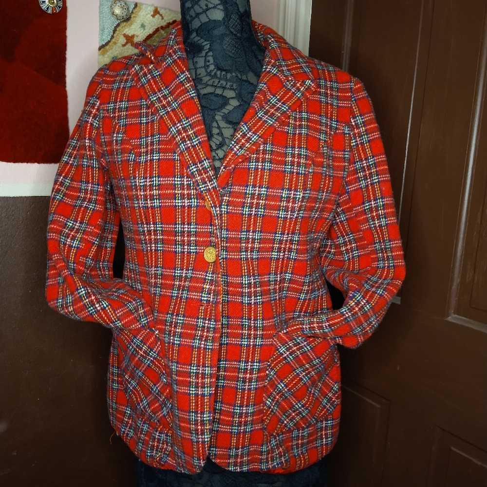 Vintage red plaid blazer